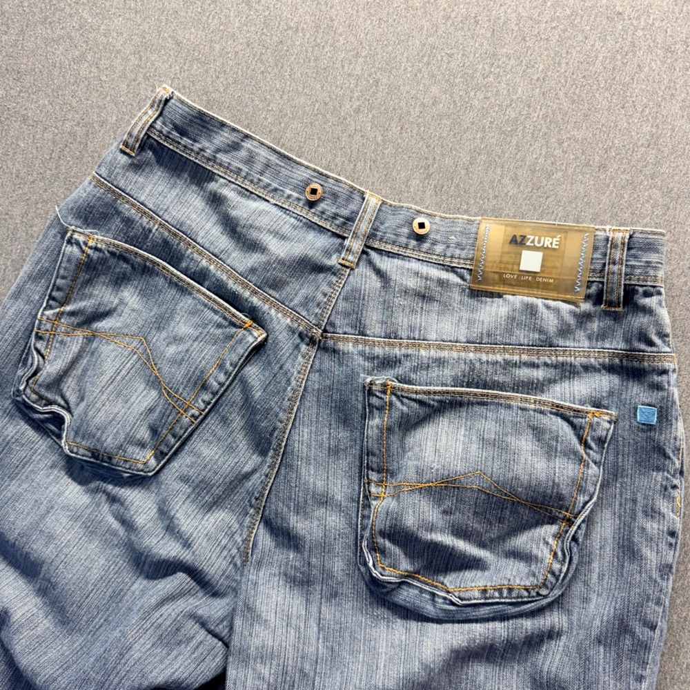 Azzure Love Life Denim Blue Jeans Mens 34x34 Straight Leg Y2K Streetwear